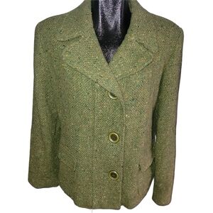 Vintage Jonathan Michael Women's Speckled Green Wool Blend Tweed Pea Coat 14